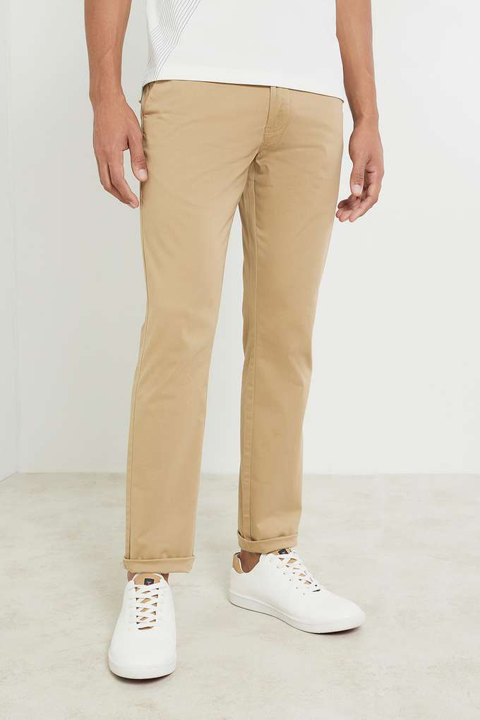 Solid-Cotton-Blend-Slim-Fit-Men-s-Casual-Trousers