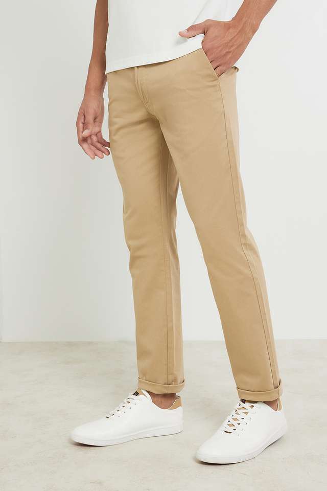 Solid-Cotton-Blend-Slim-Fit-Men-s-Casual-Trousers