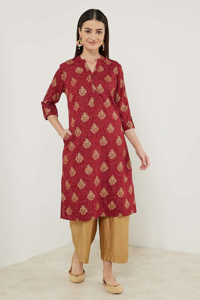Printed-Rayon-Mandarin-Women-s-Casual-Wear-Kurta