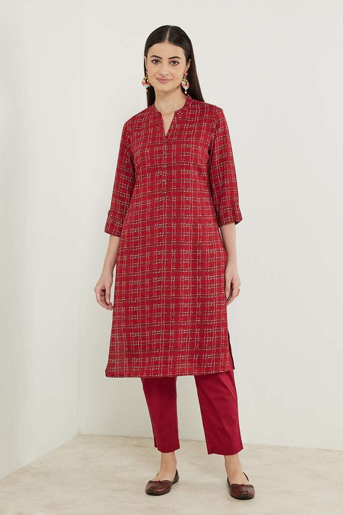 Printed-Rayon-Mandarin-Women-s-Casual-Wear-Kurta
