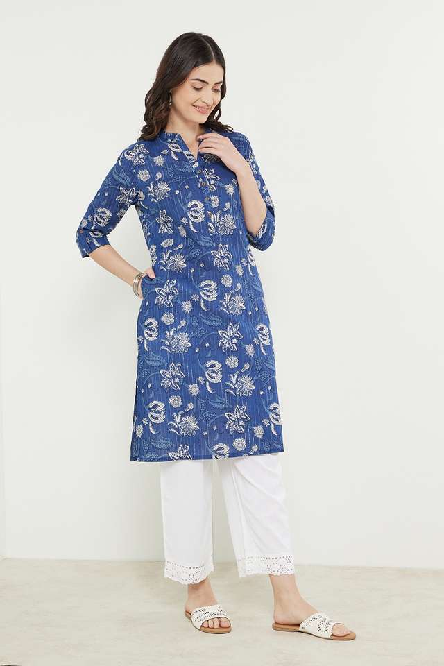 Printed-Cotton-Mandarin-Women-s-Casual-Wear-Kurta