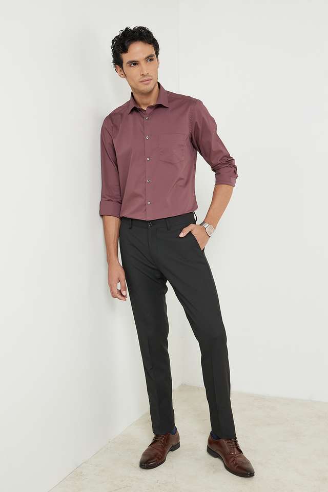 Solid-Polyester-Blend-Slim-Fit-Men-s-Work-Wear-Trousers