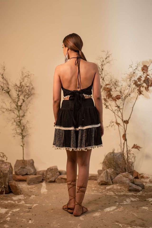 Buy Label Reyya Black Embellished Rayon Regular Fit Women's Casual - Main Image