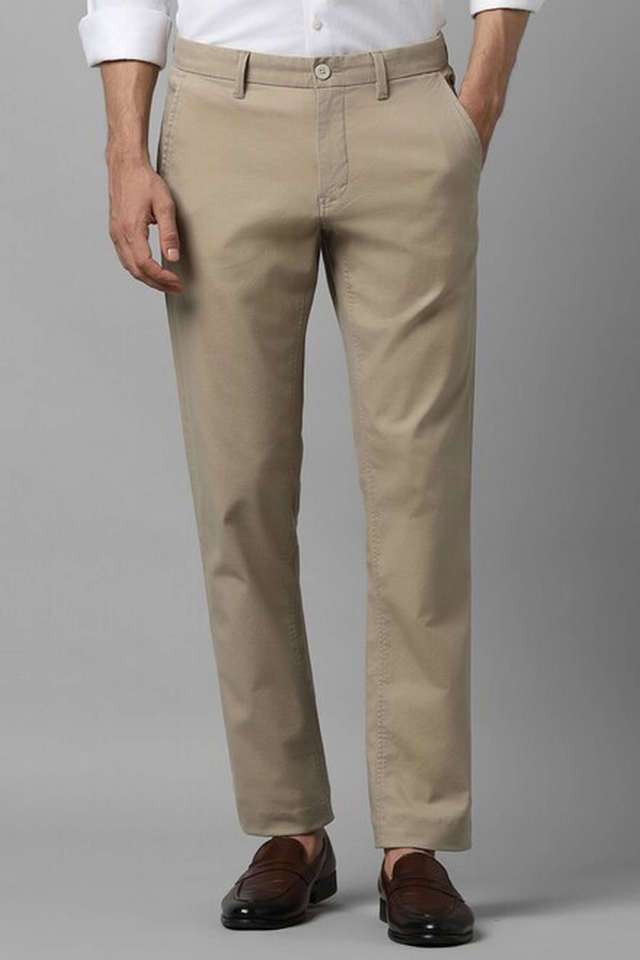 Solid-Cotton-Blend-Tapered-Fit-Men-s-Casual-Trousers