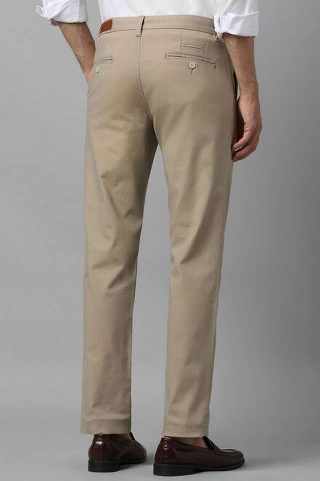 Solid-Cotton-Blend-Tapered-Fit-Men-s-Casual-Trousers