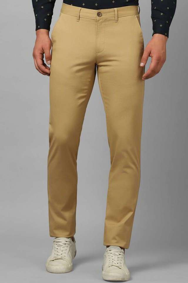 Solid-Cotton-Blend-Tapered-Fit-Men-s-Casual-Trousers
