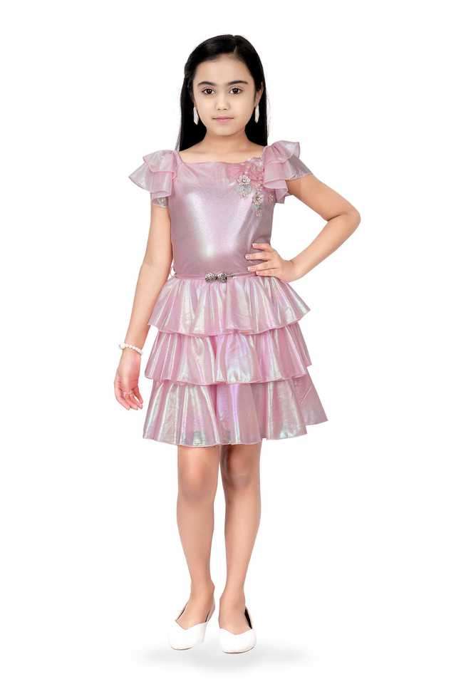 Solid-Polyester-Off-Shoulder-Girls-Casual-Wear-Dress