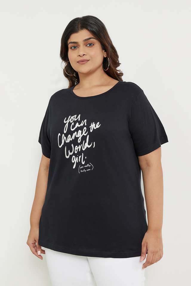 Plus-Size-Typographic-Cotton-Round-Neck-Women-s-T-Shirt