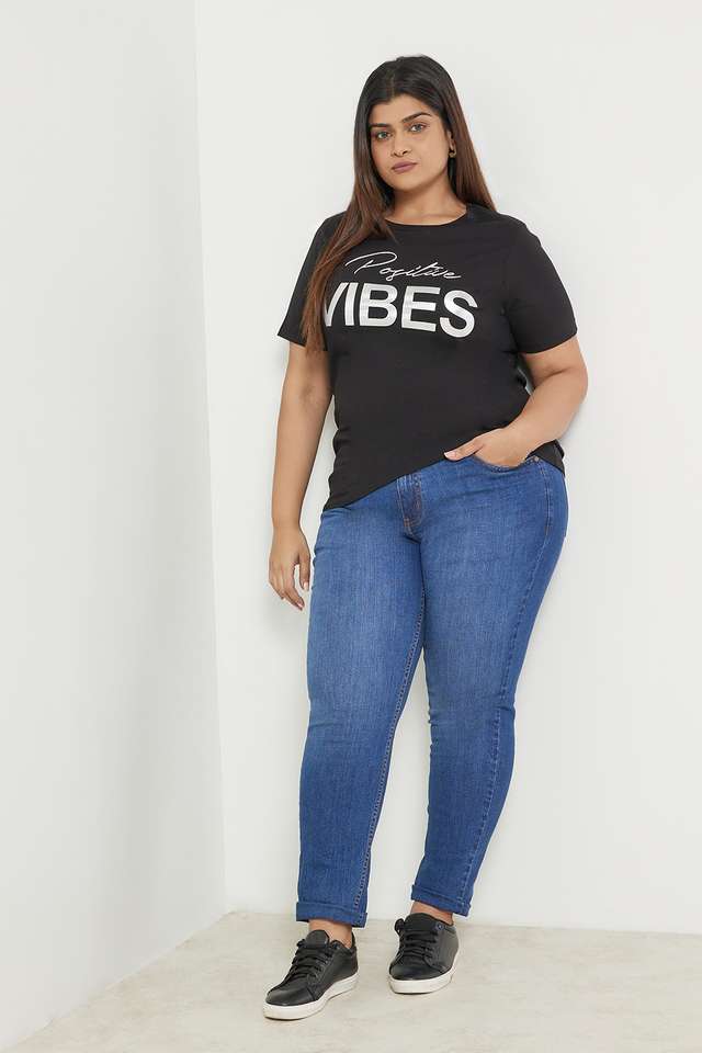 Plus-Size-Foil-Cotton-Round-Neck-Women-s-T-Shirt