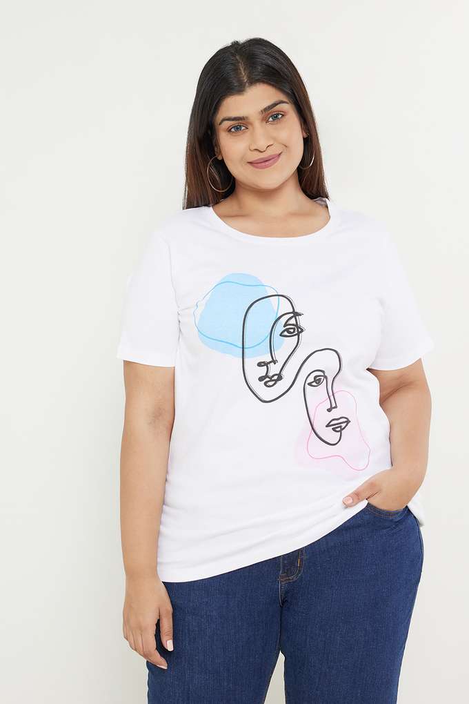 Plus-Size-Graphic-Cotton-Round-Neck-Women-s-T-Shirt