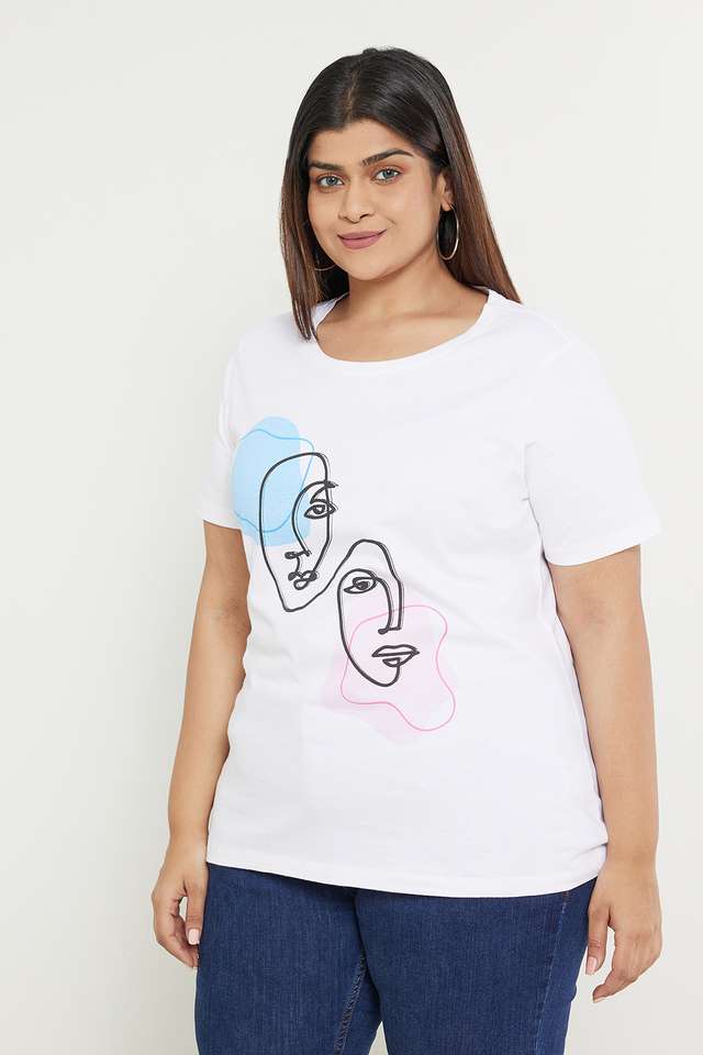 Plus-Size-Graphic-Cotton-Round-Neck-Women-s-T-Shirt