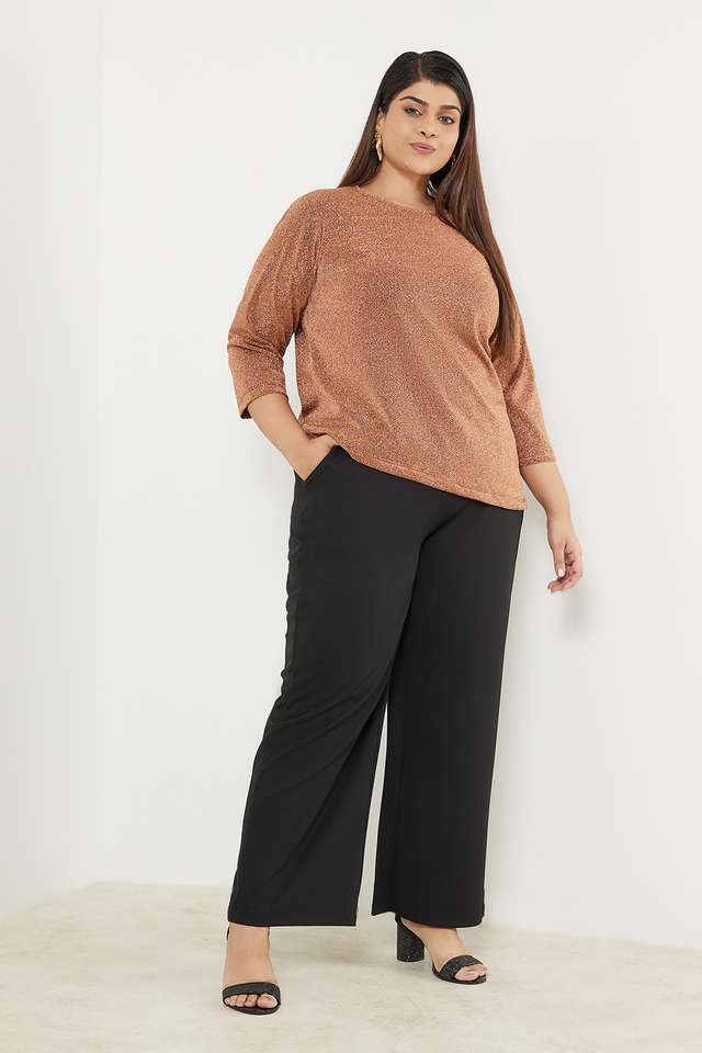 Solid-Polyester-Round-Neck-Women-s-Top