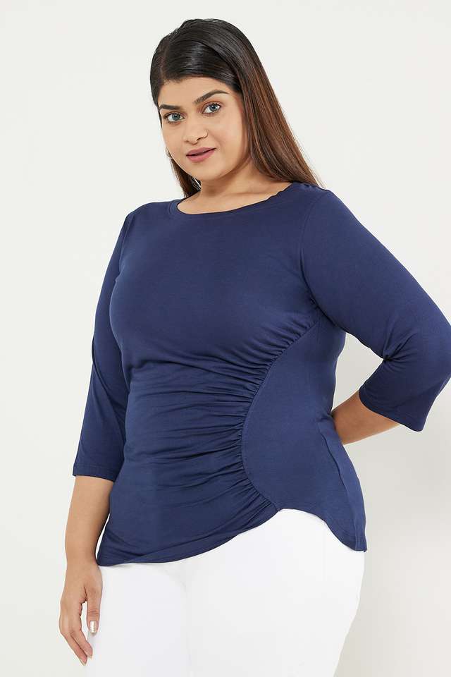 Plus-Size-Solid-Viscose-Round-Neck-Women-s-T-Shirt