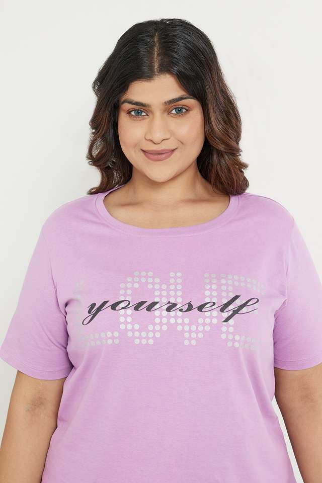 Plus-Size-Foil-Cotton-Round-Neck-Women-s-T-Shirt