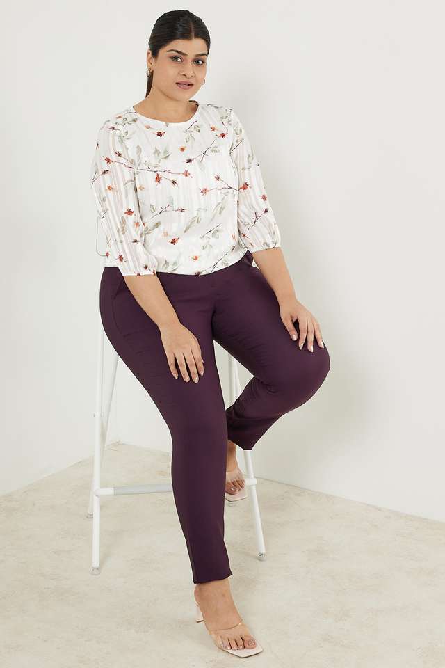 Plus-Size-Solid-Straight-Fit-Polyester-Women-s-Formal-Wear-Pant