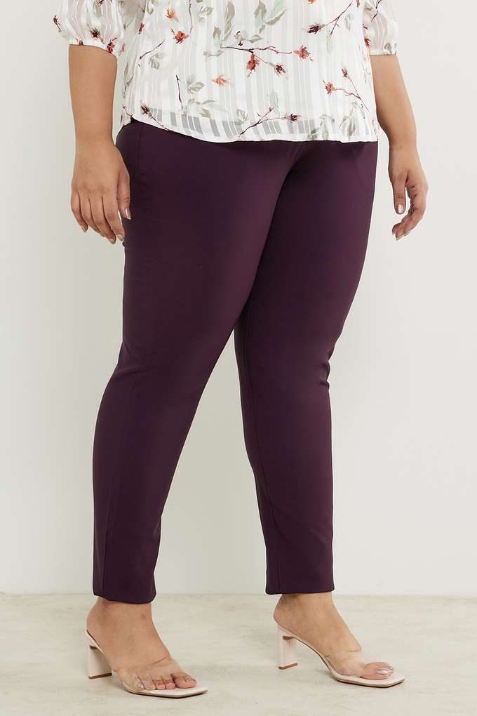 Plus-Size-Solid-Straight-Fit-Polyester-Women-s-Formal-Wear-Pant