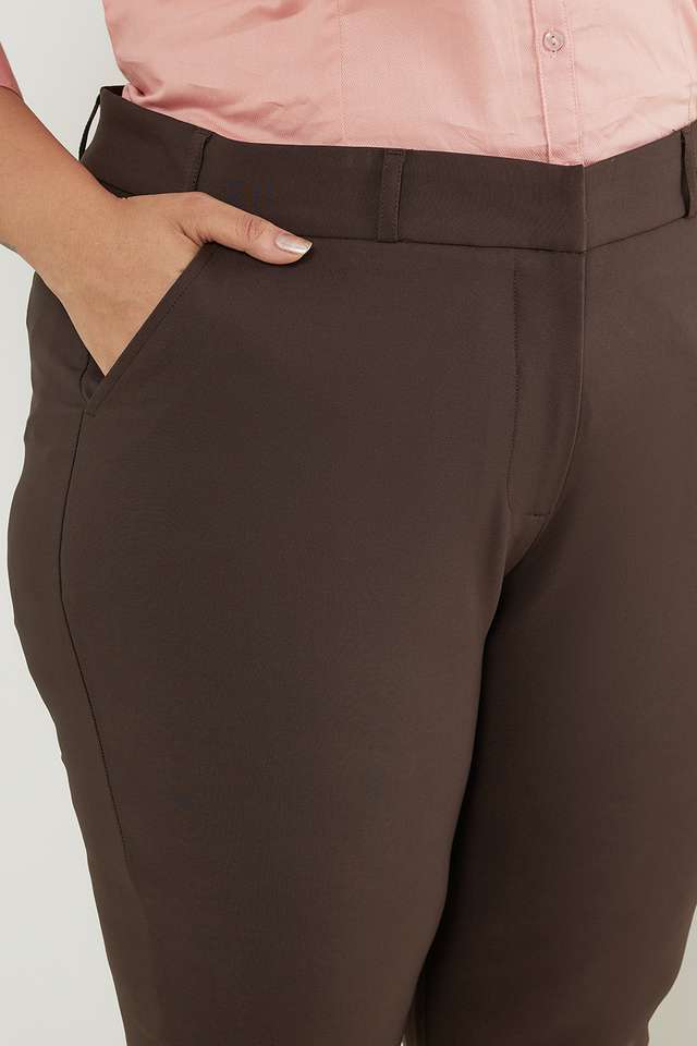 Plus-Size-Solid-Straight-Fit-Polyester-Women-s-Formal-Wear-Pant