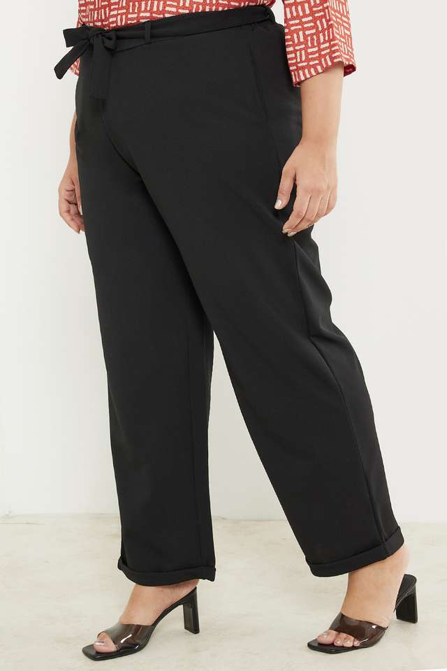 Buy U R YOU Black Solid Plus Size Polyester Blend Straight