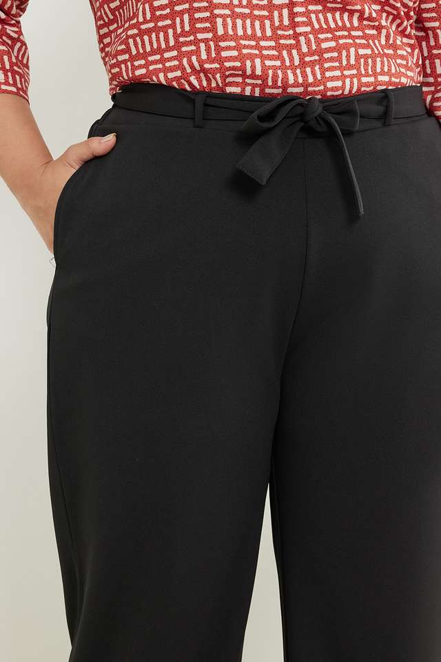 Buy U R YOU Black Solid Plus Size Polyester Blend Straight