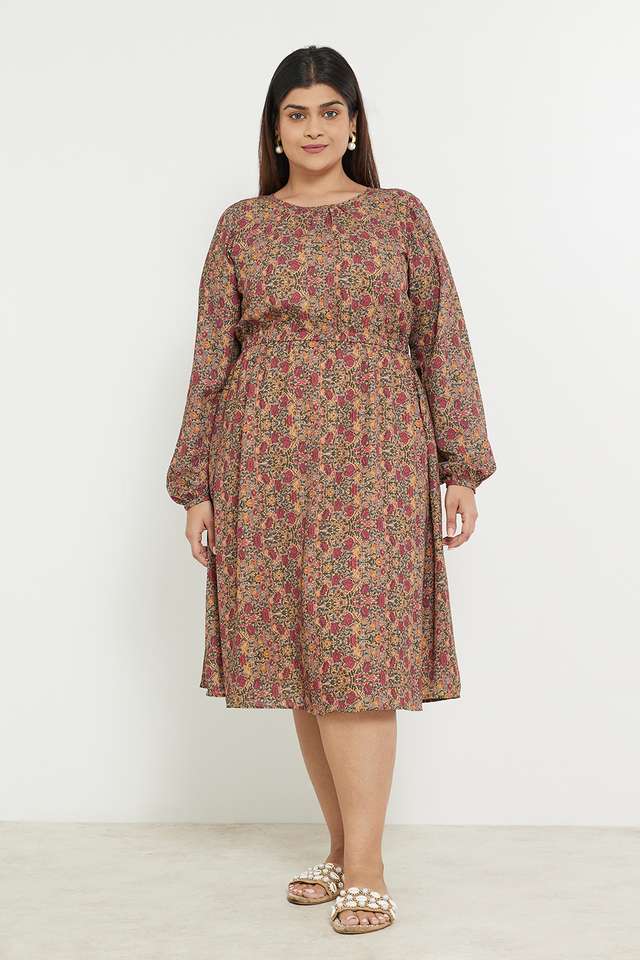 Plus-Size-Floral-Polyester-Round-Neck-Women-s-Top