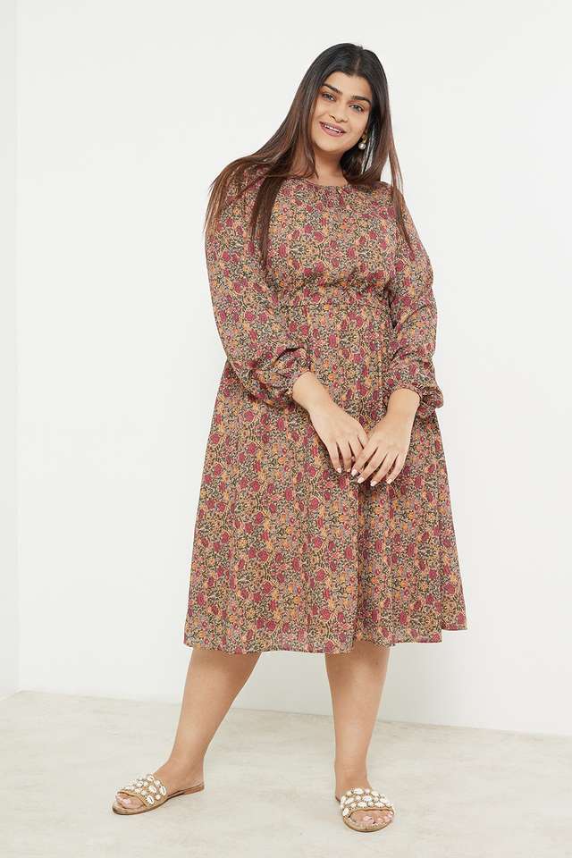 Plus-Size-Floral-Polyester-Round-Neck-Women-s-Top