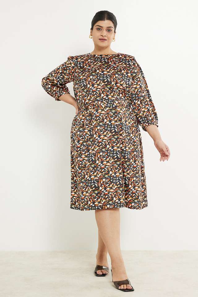 Plus-Size-Printed-Round-Neck-Polyester-Women-s-Dress