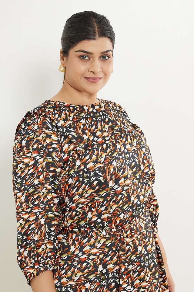 Plus-Size-Printed-Round-Neck-Polyester-Women-s-Dress