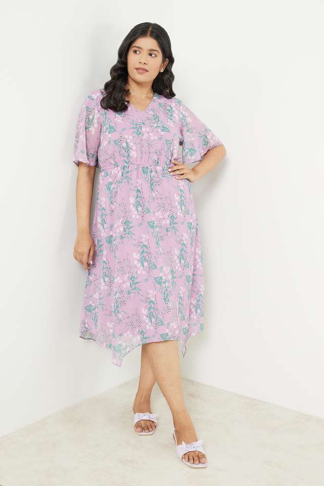 Floral-V-Neck-Polyester-Women-s-Dress