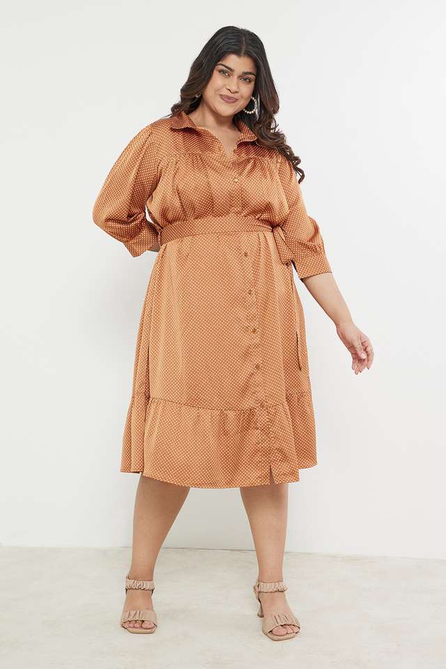 Polka-Dots-Collared-Polyester-Women-s-Dress