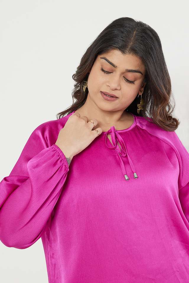 Solid-Polyester-Round-Neck-Women-s-Top