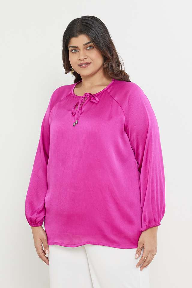 Solid-Polyester-Round-Neck-Women-s-Top