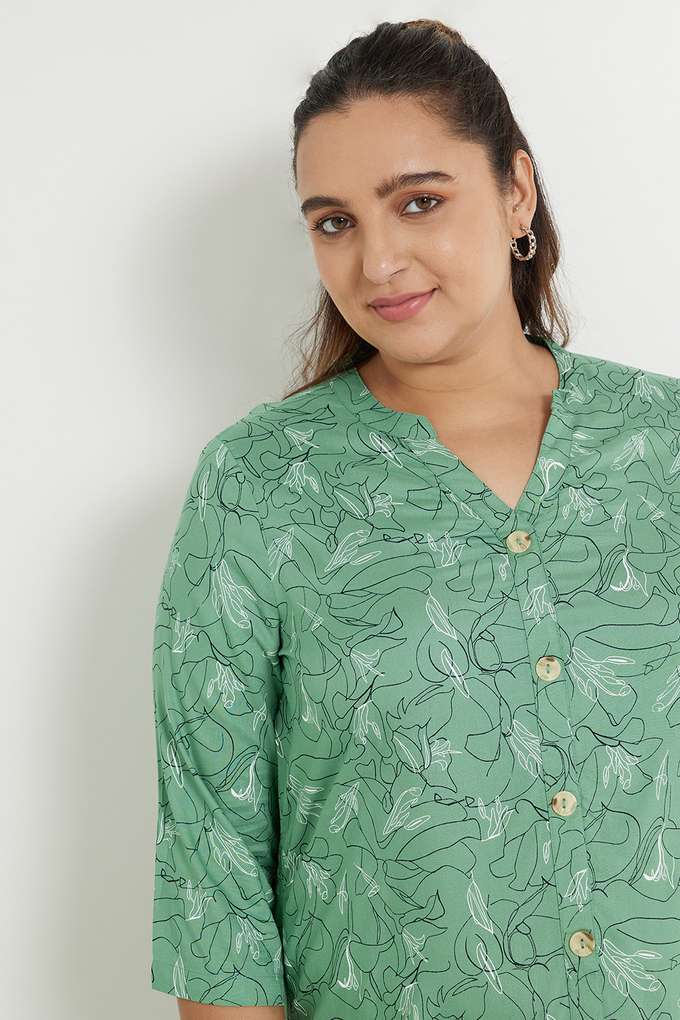 Plus-Size-Printed-Rayon-Mandarin-Women-s-Top