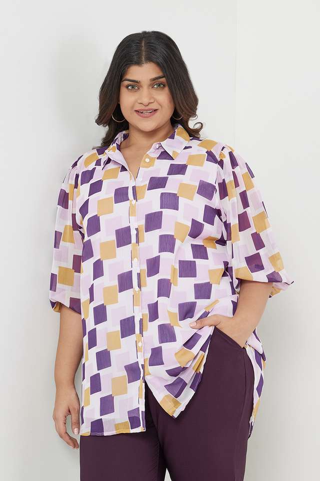 Printed-Polyester-Collared-Women-s-Top