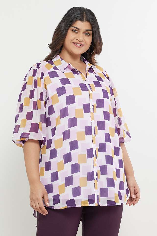 Printed-Polyester-Collared-Women-s-Top