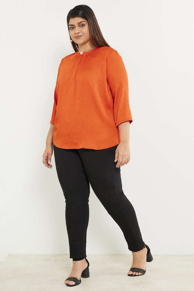 Plus-Size-Solid-Polyester-Round-Neck-Women-s-Top