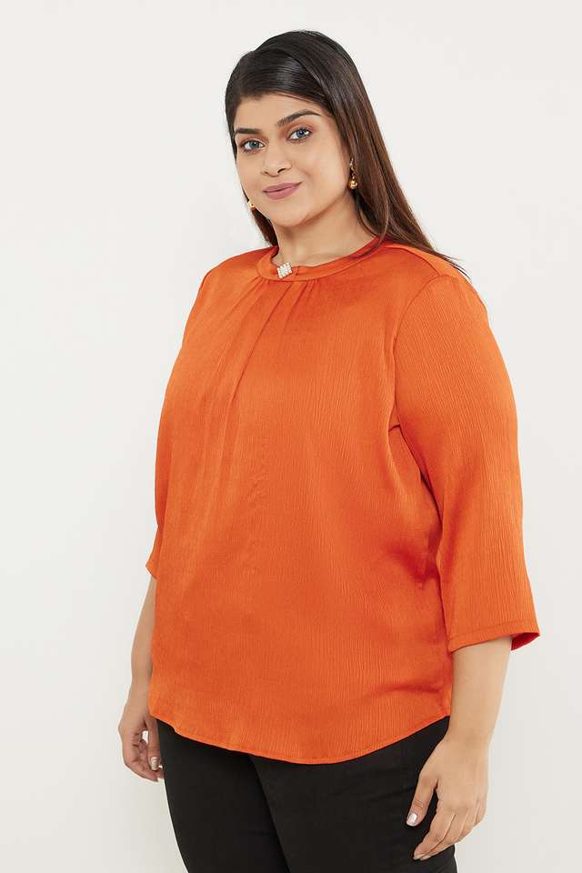 Plus-Size-Solid-Polyester-Round-Neck-Women-s-Top