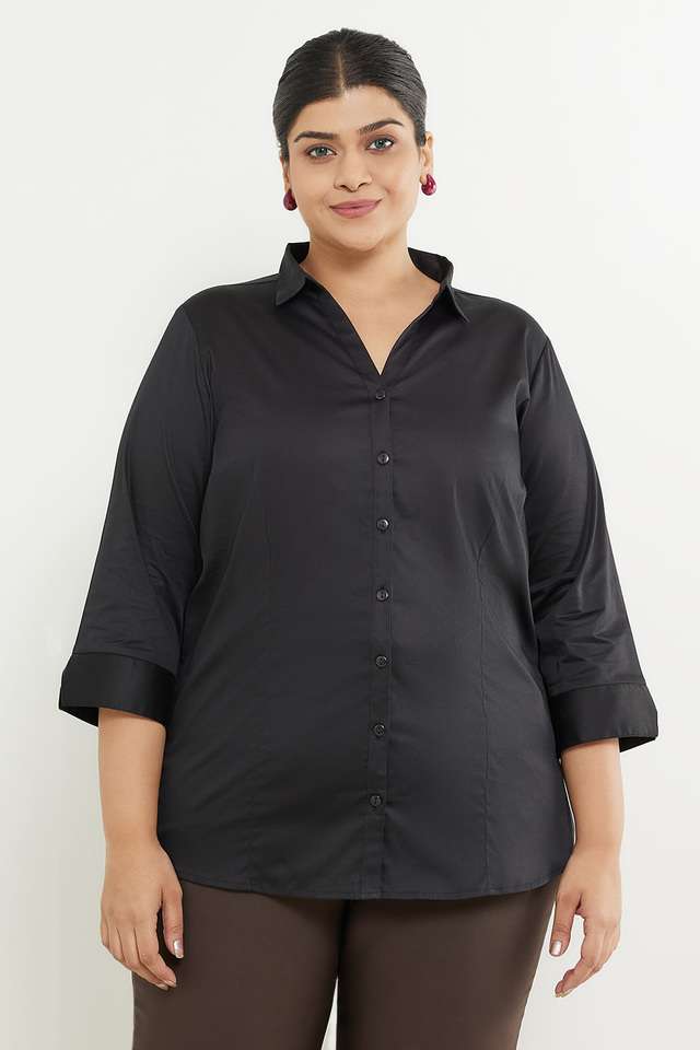 Plus-Size-Solid-Blended-Fabric-Formal-Wear-Women-s-Top