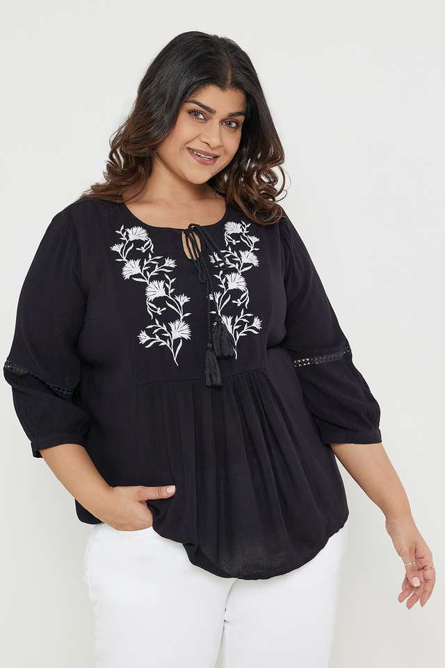 Embroidered-Rayon-Round-Neck-Women-s-Top