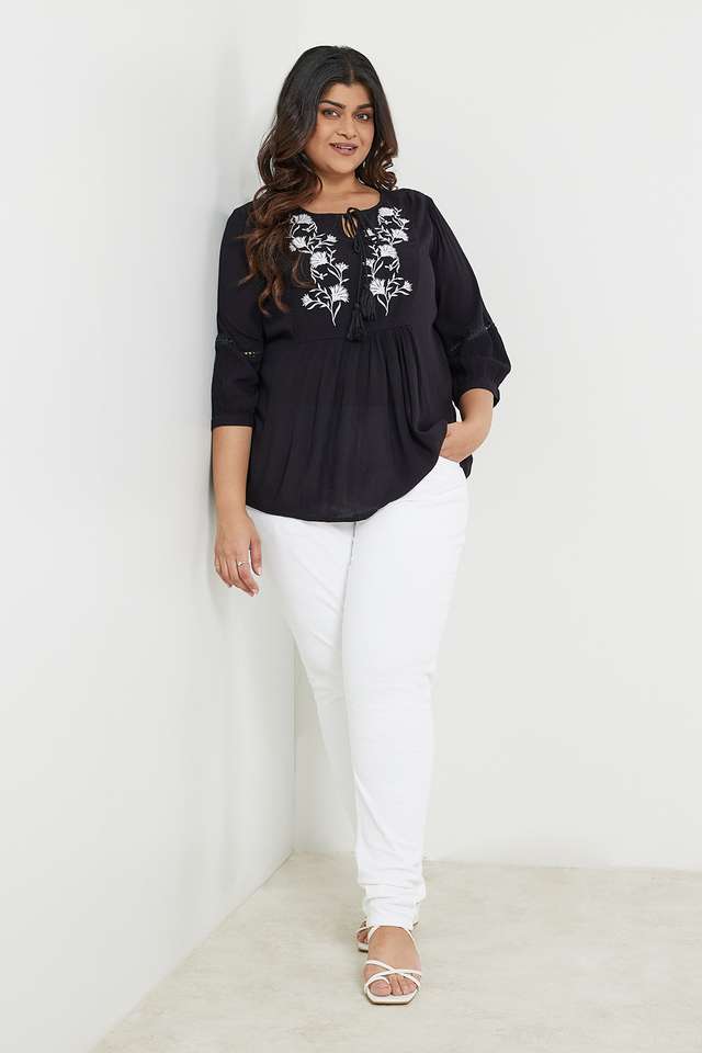 Embroidered-Rayon-Round-Neck-Women-s-Top