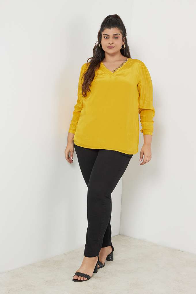 Embellished-Viscose-V-Neck-Women-s-Top