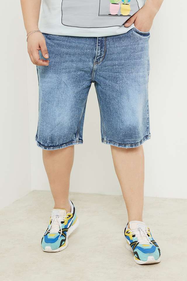 Plus-Size-Solid-Cotton-Lycra-Button-Men-s-Shorts