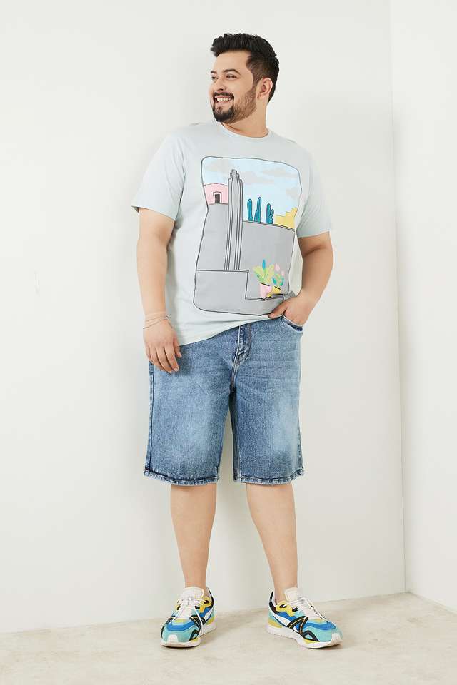 Plus-Size-Solid-Cotton-Lycra-Button-Men-s-Shorts
