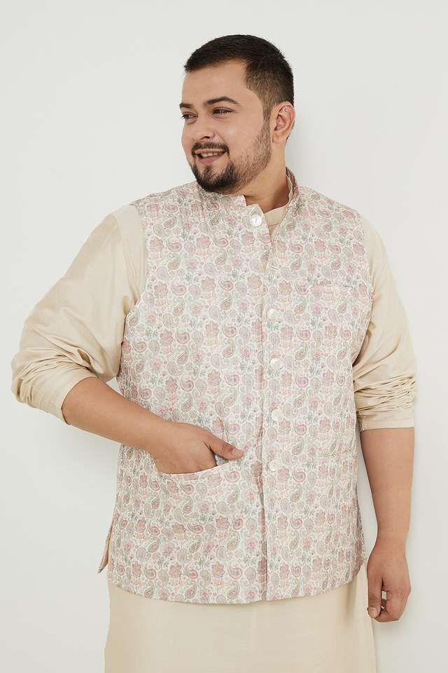 Plus-Size-Jacquard-Polyester-Men-s-Festive-Wear-Nehru-Jacket