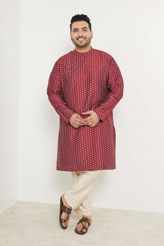 Plus-Size-Printed-Viscose-Blend-Men-s-Festive-Wear-Kurta
