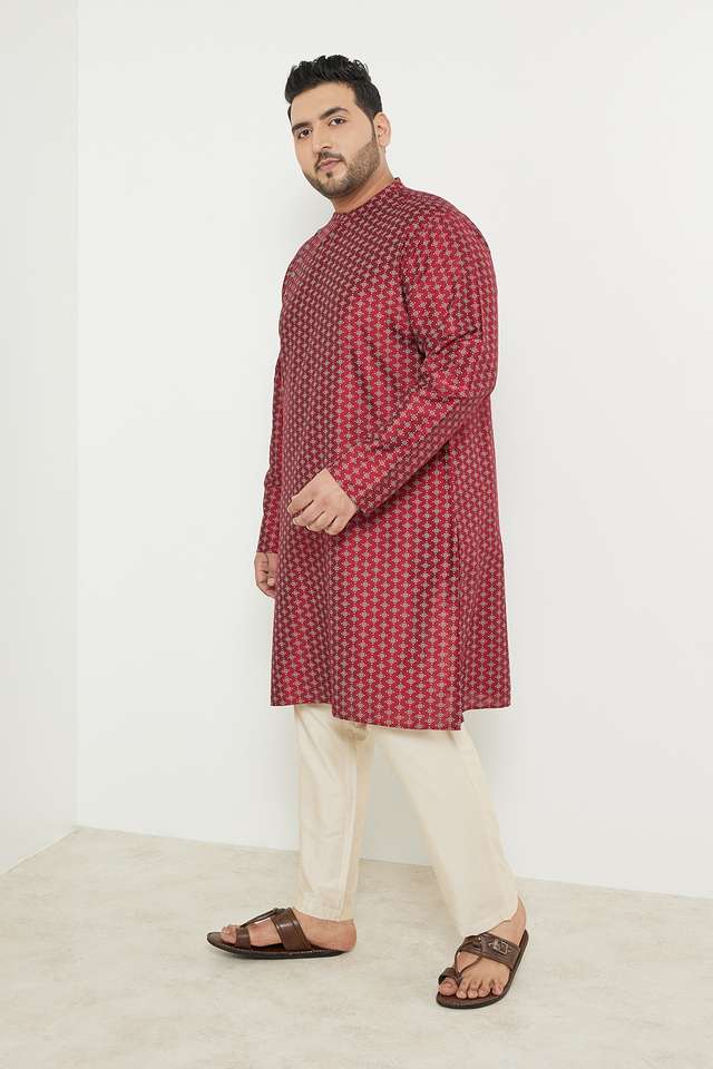 Plus-Size-Printed-Viscose-Blend-Men-s-Festive-Wear-Kurta