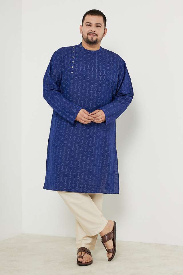Plus-Size-Printed-Viscose-Blend-Men-s-Festive-Wear-Kurta