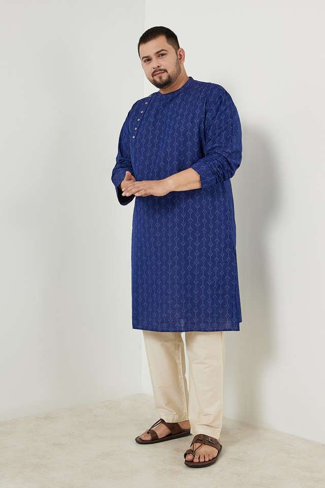 Plus-Size-Printed-Viscose-Blend-Men-s-Festive-Wear-Kurta