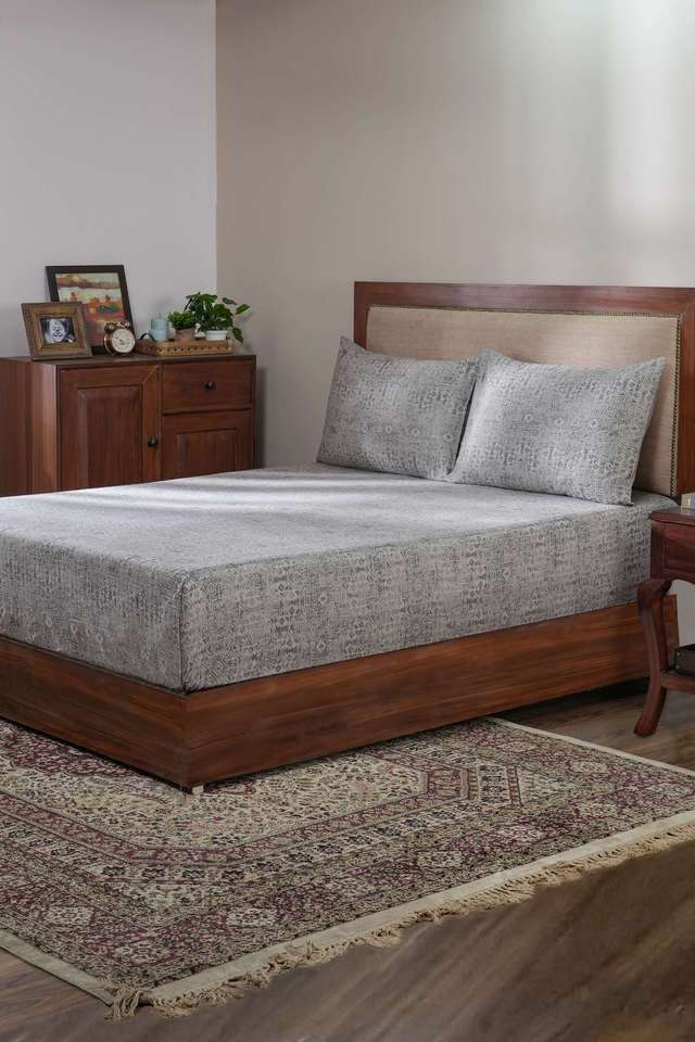 Vintage-Utopian-Regan-Ornament-Troop-Grey-King-Bed-Sheet-With-Pillow-Case