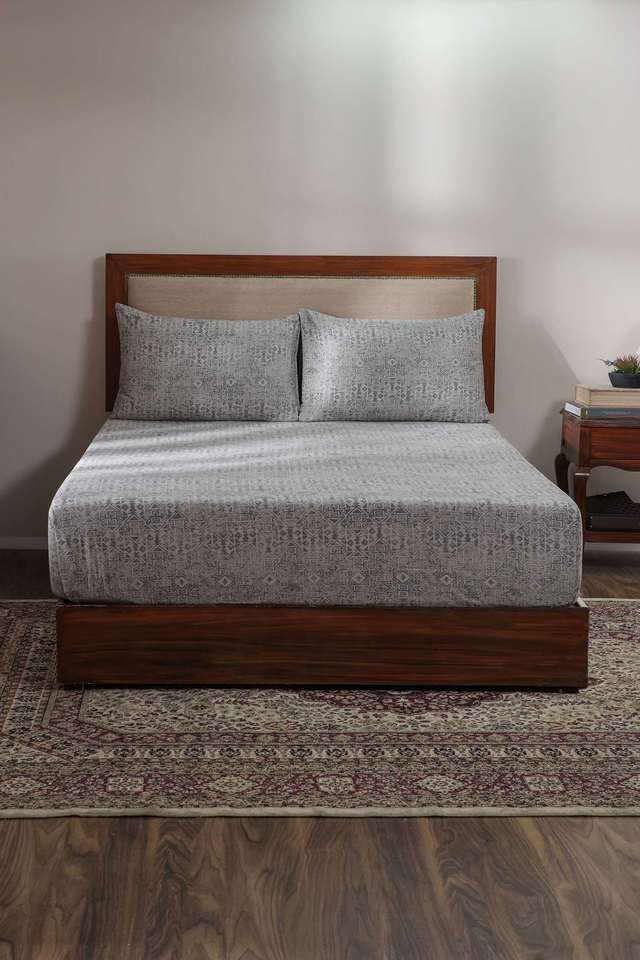 Vintage-Utopian-Regan-Ornament-Troop-Grey-King-Bed-Sheet-With-Pillow-Case