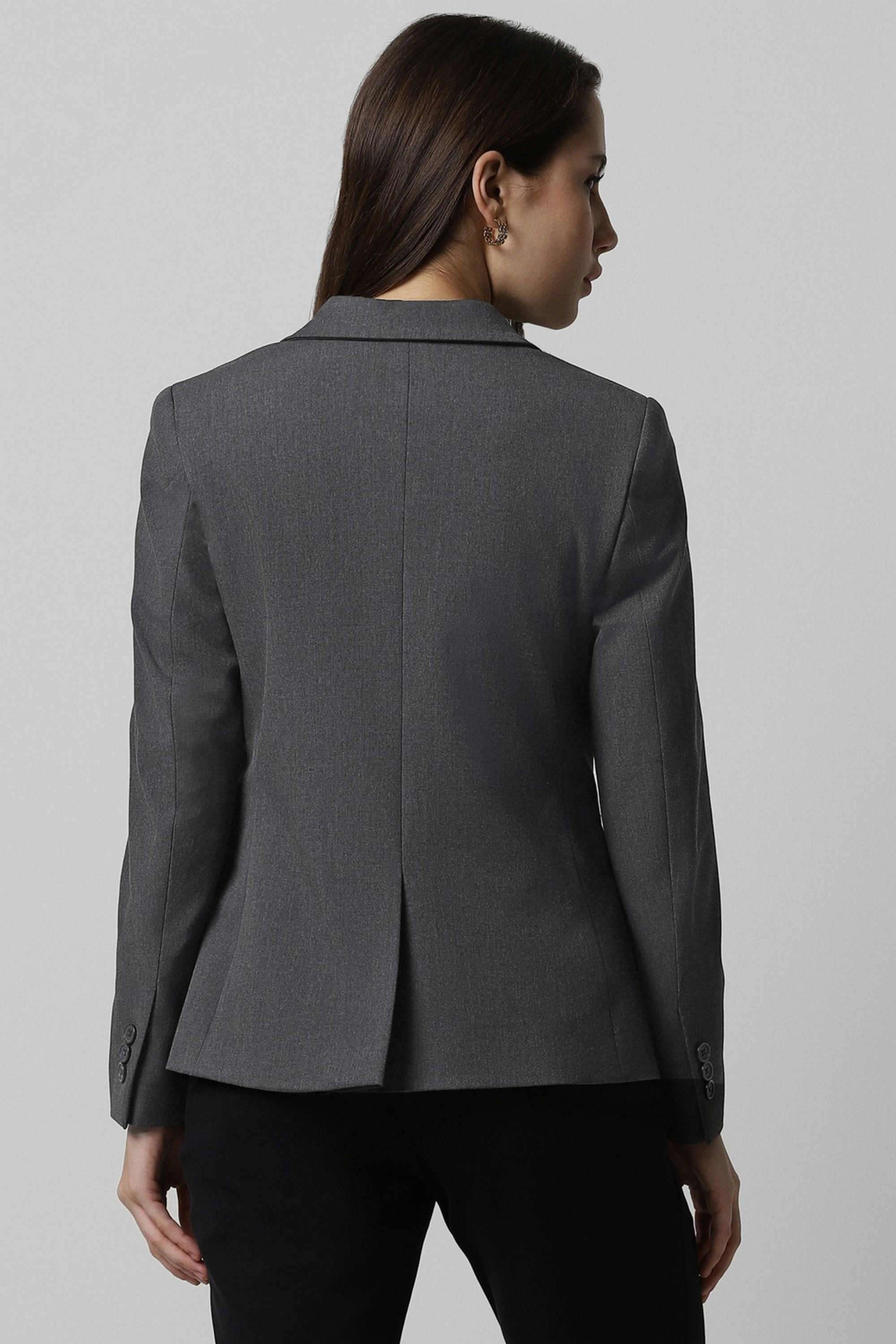 Solid-Blended-Fabric-Women-s-Blazer